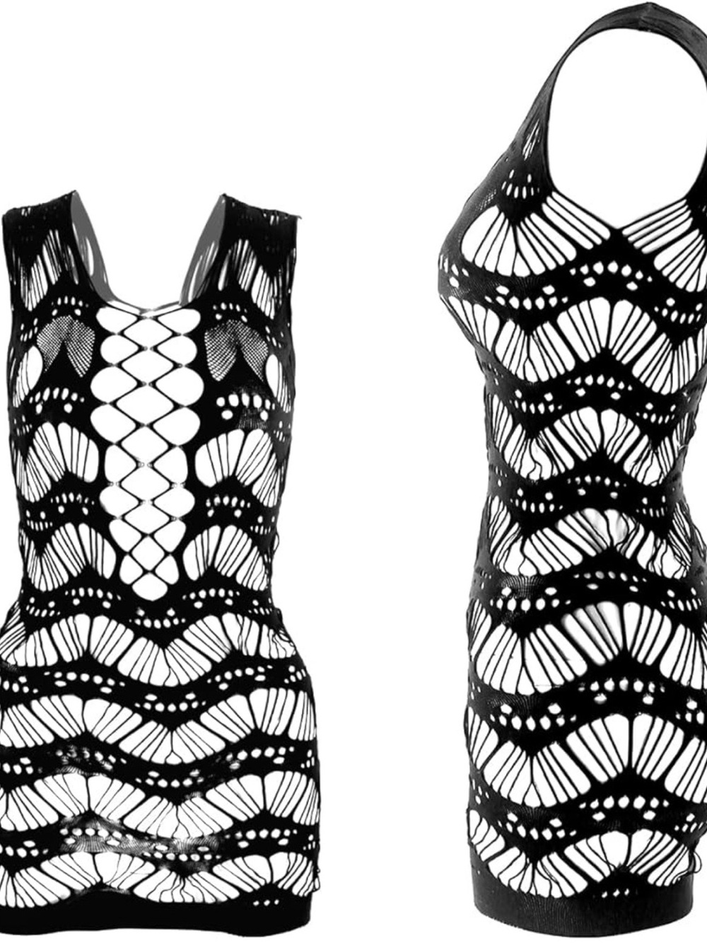 Black Fishnet mesh stretch lingerie sheer  top dress